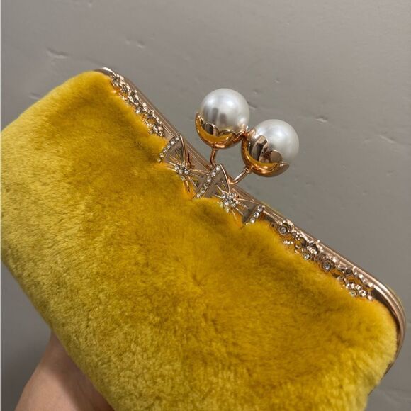 Genuine Shearling Leather “Pearl” Kisslock Clutch Bag/Evening Bag/Crossbody